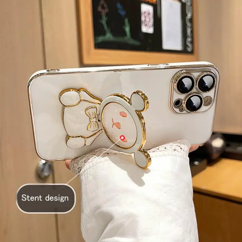 Coque de téléphone avec support de téléphone, miroir de sable mouvant, ours mignon, pour iPhone 14 11 12 13 Pro Mini 8 7 6 6S Plus 10 X Xr Xs Max Se_voghion.com