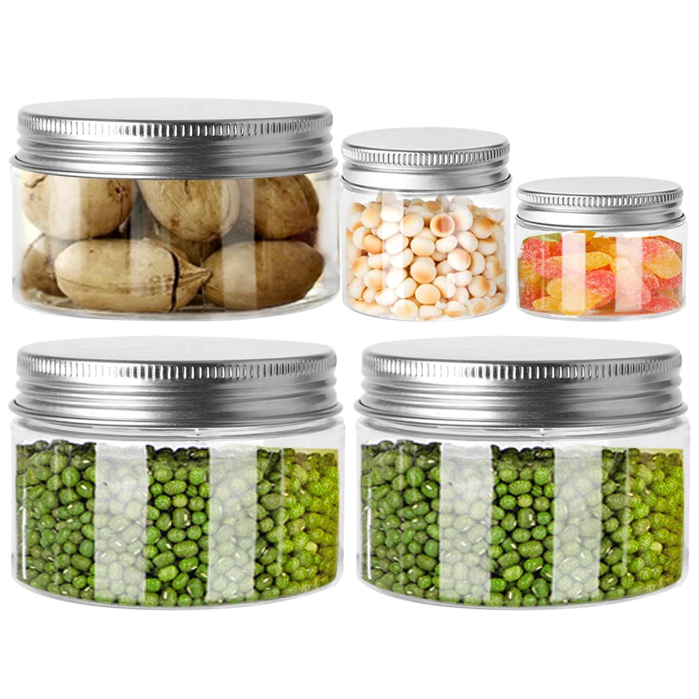 10pcs 30ml-150ml Storage Jars Clear Aluminum Cap Round Canister Travel Bottle Pot Balm Wide Mouth Plastic Container Refillable