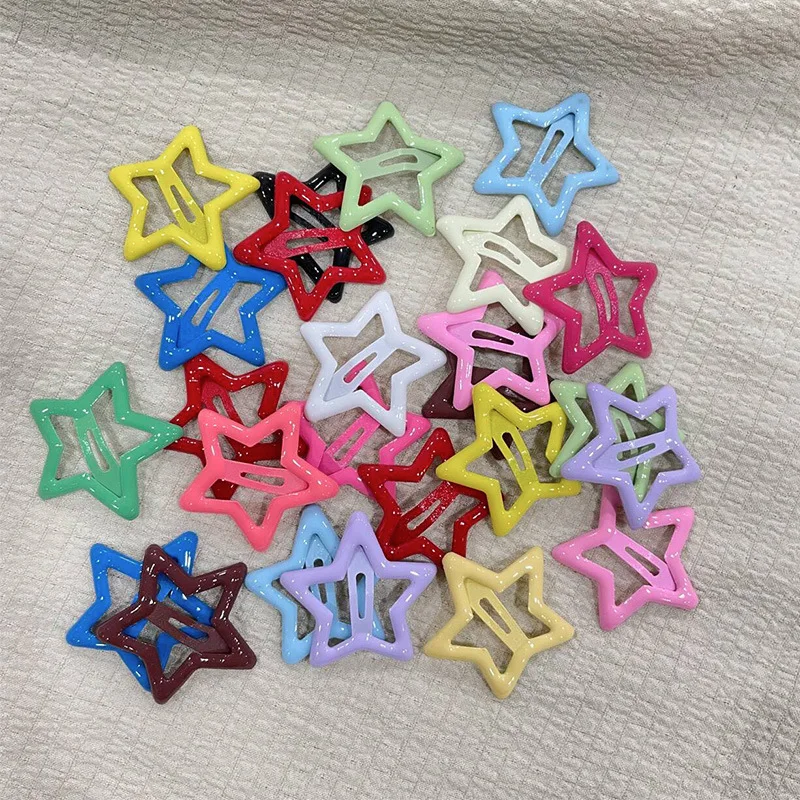 Hair Accessories 30Pcs Random Colorful Star BB Hairclips Girls Cute Star Barrettes Women Simple Metal Snap Clip Headdress