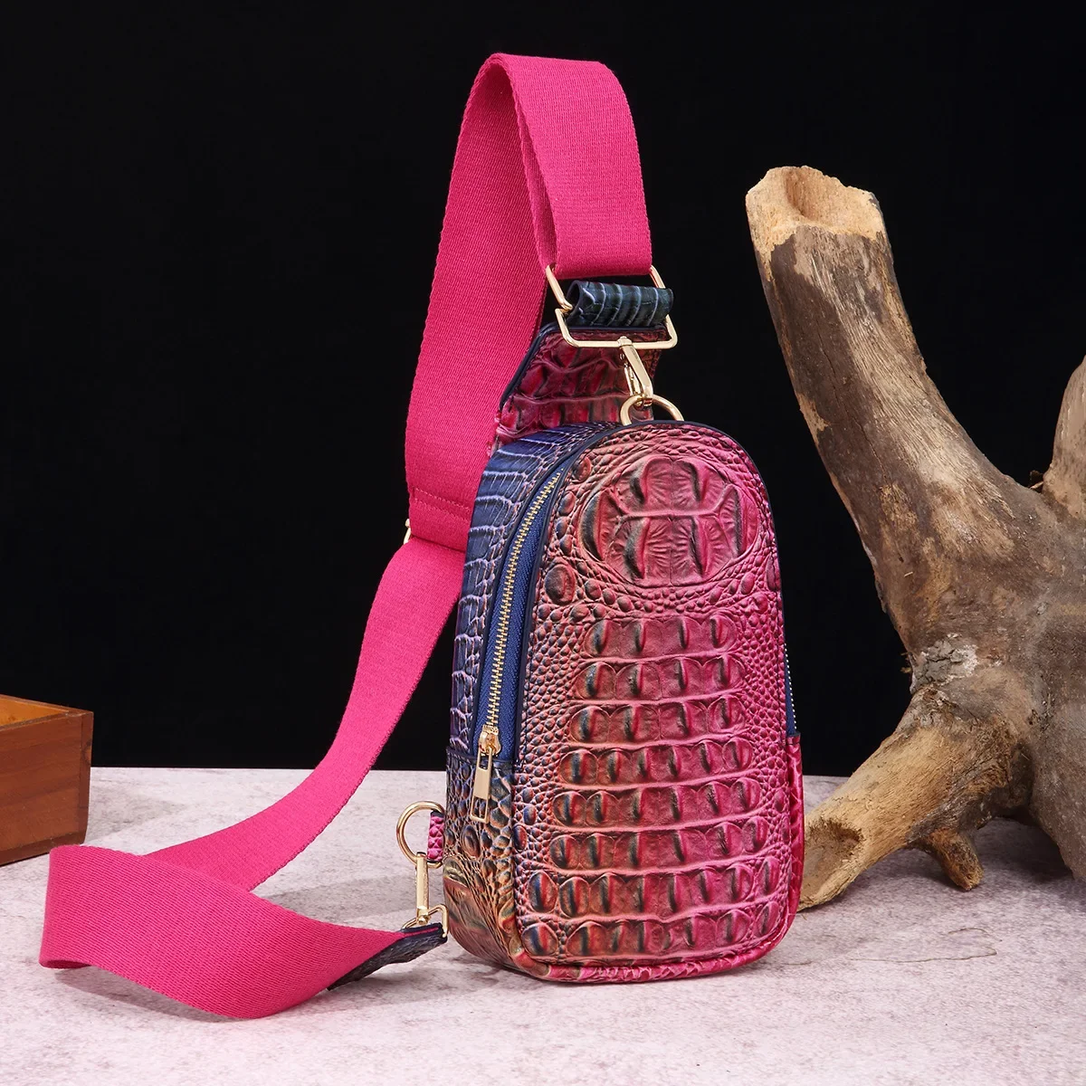 Wide Shoulder Strap Women's Chest Bag Waist Bag Crossbody Bag Crocodile Pattern