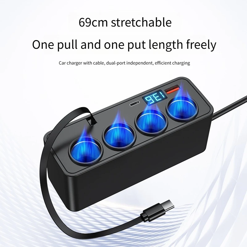 120W vehicle-mounted multi-function charger, featuring 4 expansion interfaces and supporting super-fast charging