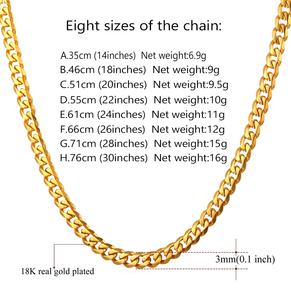 U7 Miami Flat Chunky Cuban Link Chain Necklace for Men Women Unisex Stainless Steel 3/6/9/12mm Wide 18-30