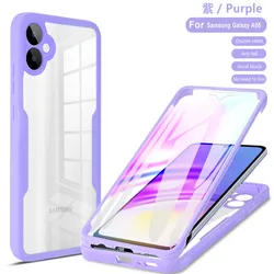 360° Shockproof Phone Case with Built - in Screen Protector and Transparent Anti - Drop Bumper Cover for Galaxy A07 (QCQBG purple)