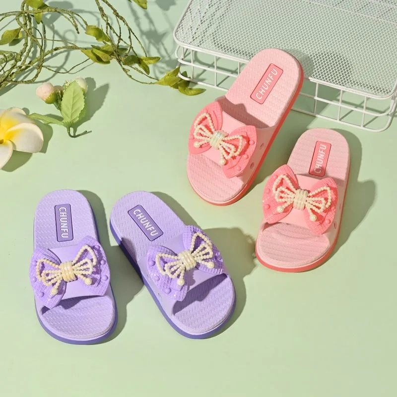 

Girls slippers summer bow princess wind home soft bottoming outdoor little girls non-slip children's cool slippers