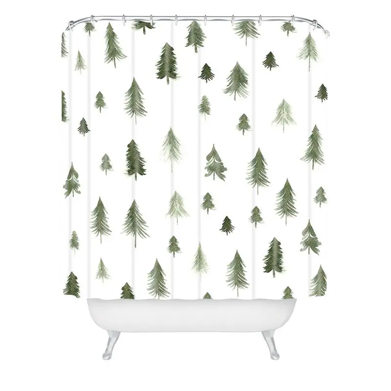 

Winter Forest Shower Curtain in Green - Nature-Inspired Winter Wonderland