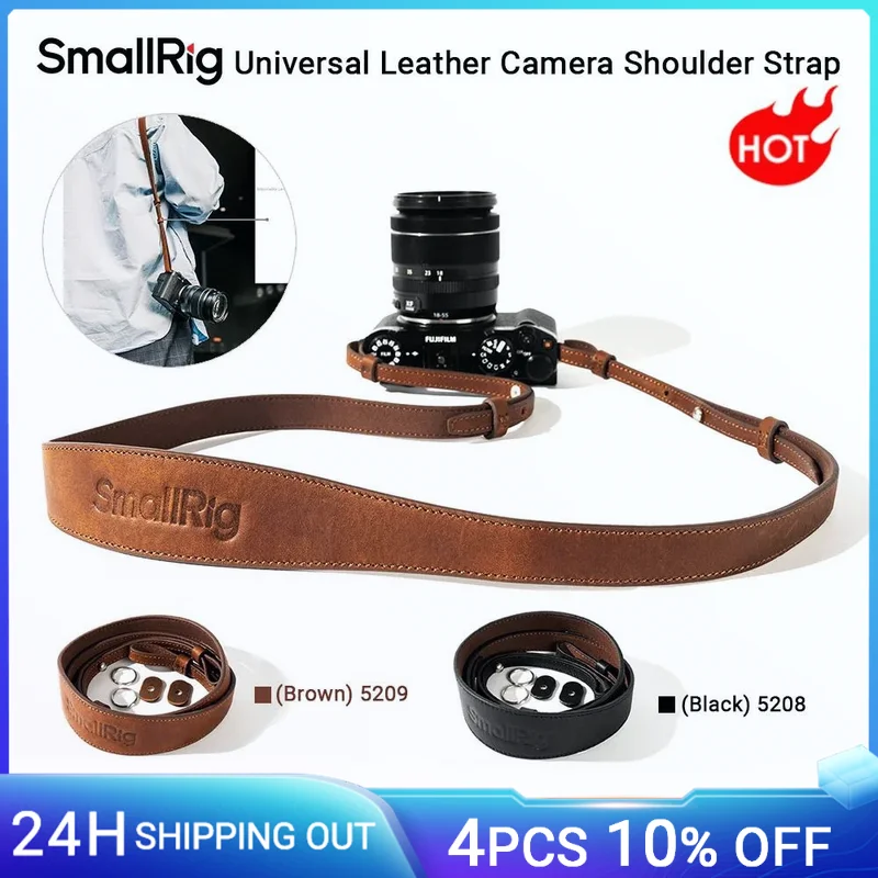 SmallRig Leather Camera Shoulder Strap with O-Ring for Sony Nikon Canon DSLR Cameras 10kg Load Capacity Brown Black