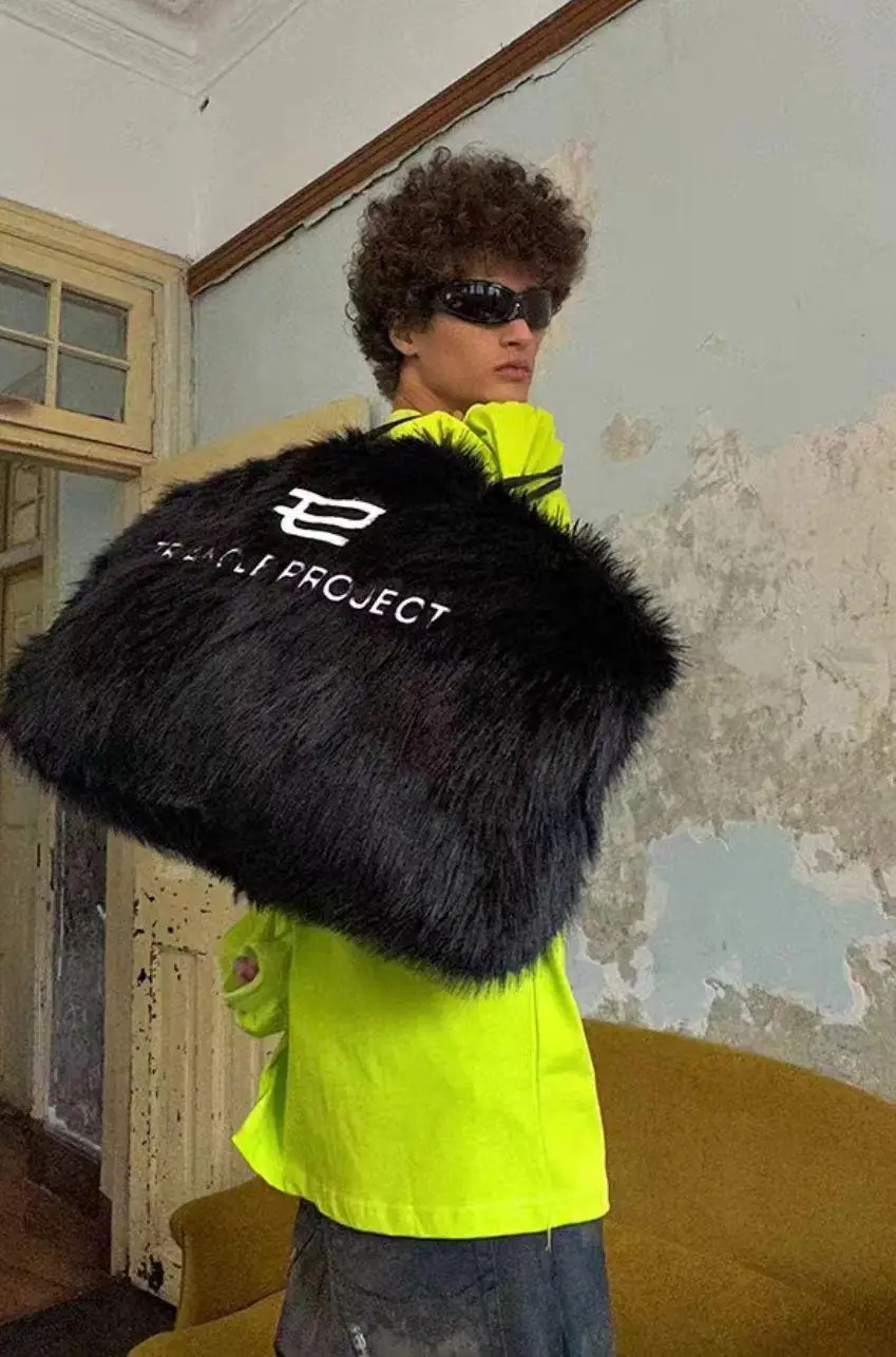 JIAERDI Plush Embroidered Pink Handbag Y2k Hot Girls Fur Chic Large Capacity Tote Bag Women Fairycore Aesthetic Shoulder Bags