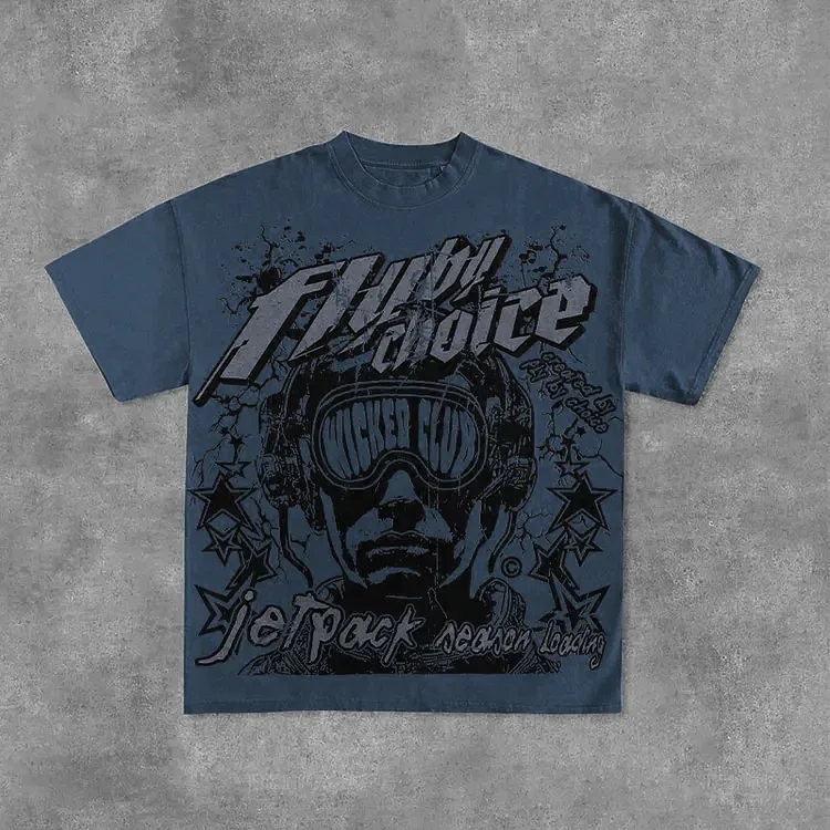 خمر يطير باي تشويس الجرافيك طباعة القطن تي شيرتات...