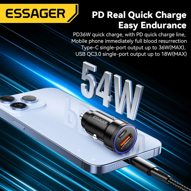 65w Chargeur rapide pour voiture double adaptateur USB voiture allume-cigare  socket splitter auto type c charge rapide pour iphone Huawei