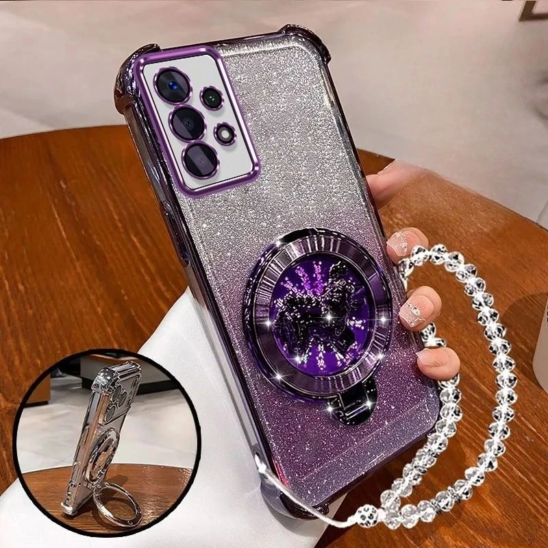Glitter Shockproof Plating Pony Bracket Bracelet Phone Case Cover