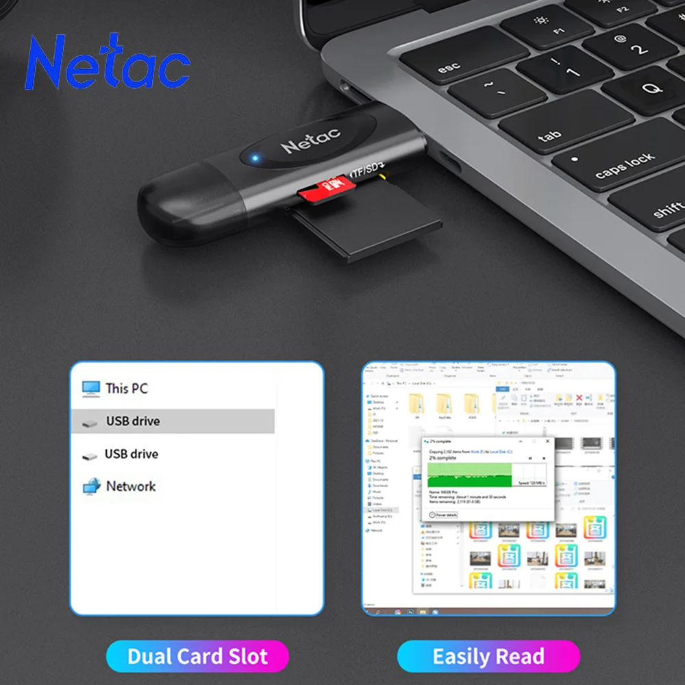 Netac Card Reader USB 3.0 USB-C USB-A to SD Micro SD TF Memory Card Adapter for PC Laptop Accessories Multi Smart Card Reader - 4