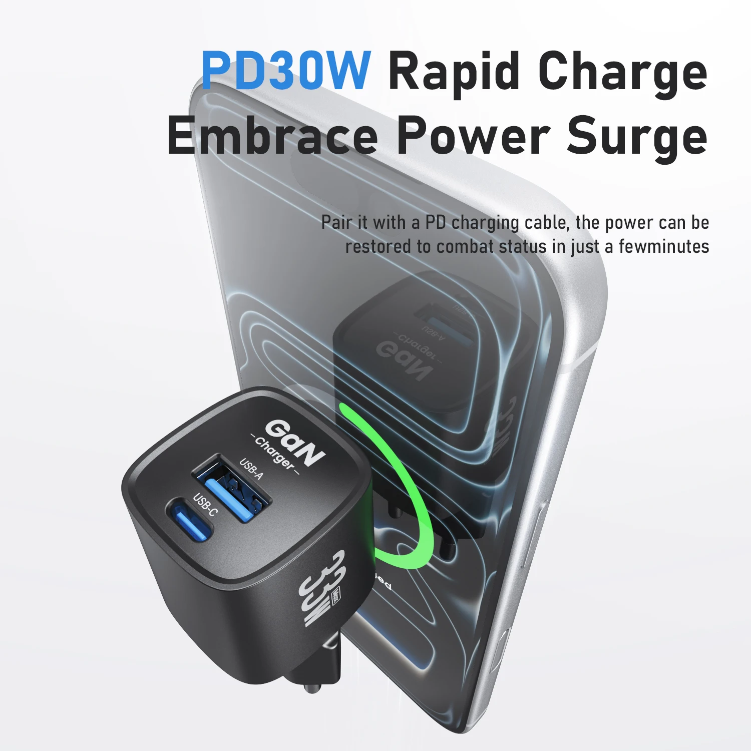 33W GaN USB-C Portable Fast Charger with Dual Ports