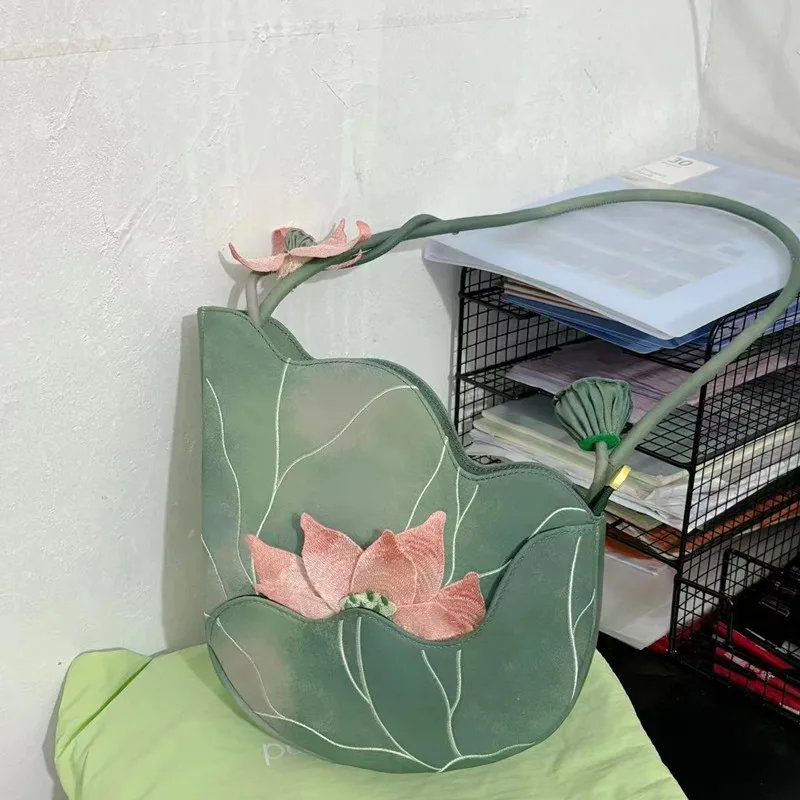 JIAERDI Chinese Style Embroidery Green Messenger Bag Wallet Women Harajuku Lotus Shoulder Bags Ladies Ancient Hanfu Handbag Chic
