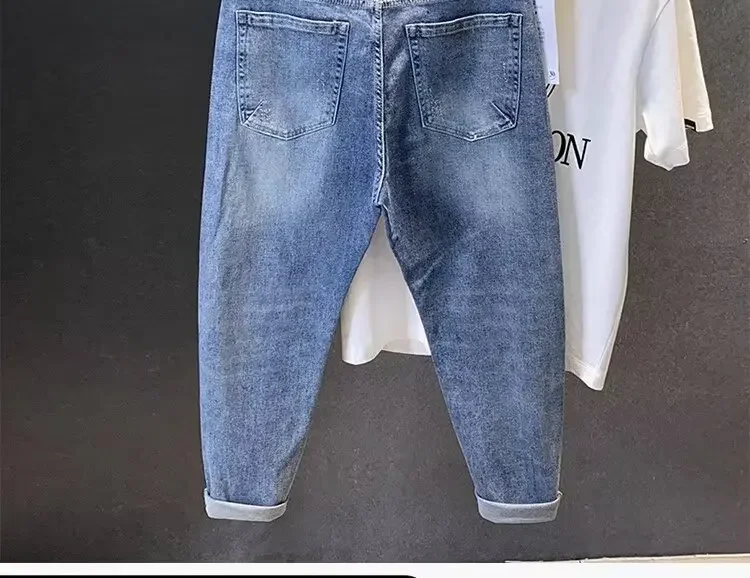 Description Picture 4 of itemTrendy Straight-leg Slim Fit Jeans For Men Spring 2024 New Style Holes At The Top 9 Points 70% Cotton 20% Elasticity Pants