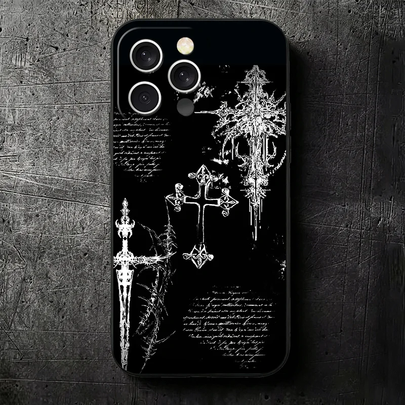 Gothic Cyber Sigil Cross Soft Black Phone Case s Back Cover