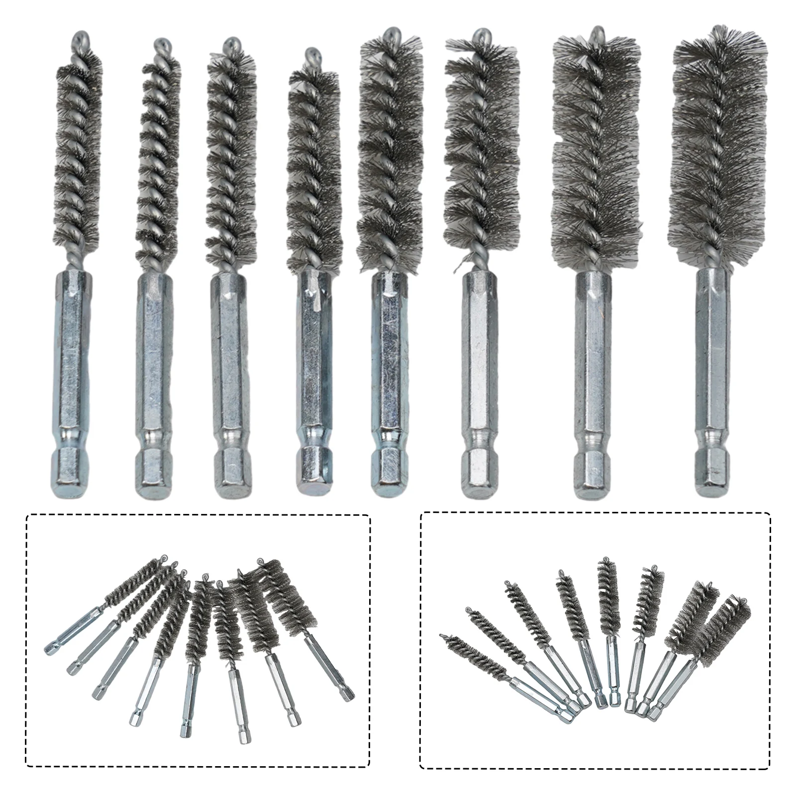 

8pcs Drill Brushes 8-19mm Wire Tube Cleaning Drill Brushes Set Stainless Steel Rust Cleaner Washing Polishing 6.35mm Shank Power