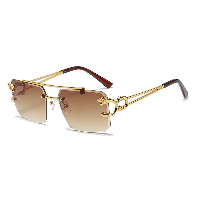 

2023 Rimless Fashion Brand Designer Sunglasses Men Women Leopard Rays UV400 Luxury Party Trendy Shades Oversized New Sun Glasses