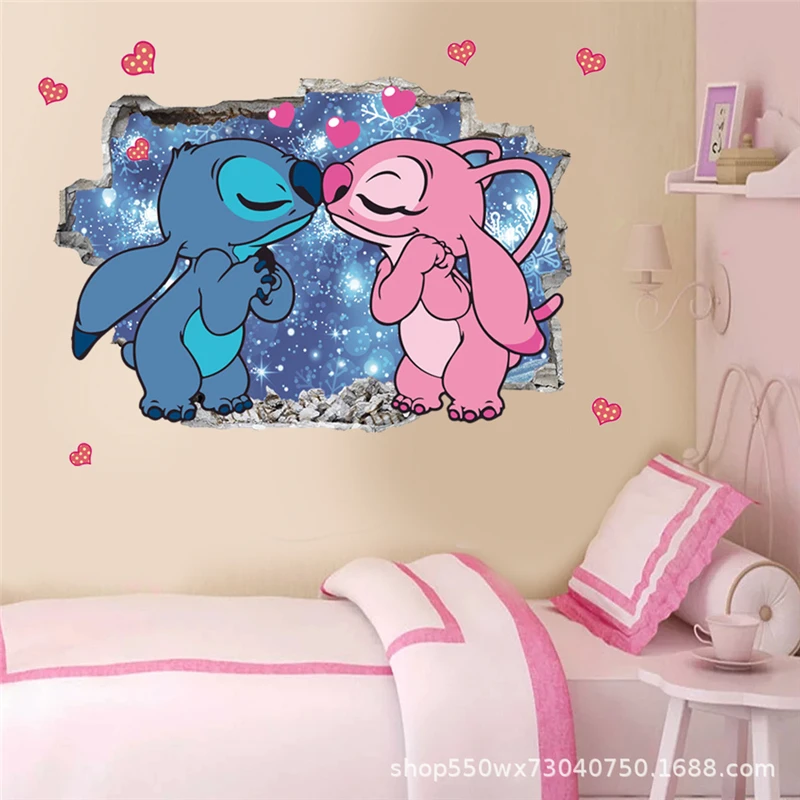 Wall Stickers Cartoon Lilo & Stitch Movie Wall Stickers For Kid's Room Kindergarten Living Room Wall Decoration Animated Poster Art Mural