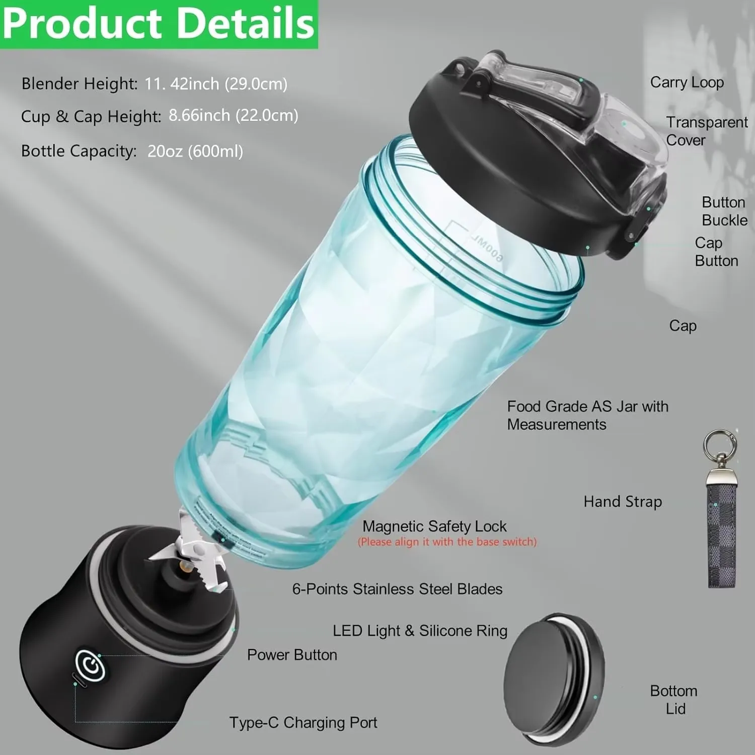 Portable Juicer Blender IPX7 Wireless Fruit Juicer USB Rechargeable 600ml Large Capacity Juice Cup for Sports 4