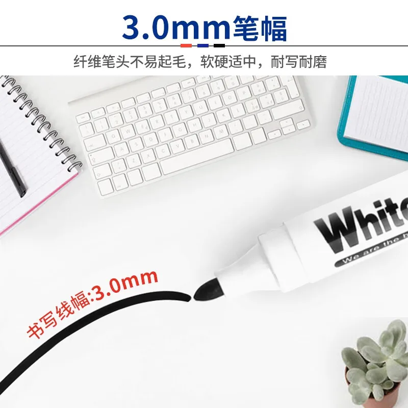 3.0mm thick head large head whiteboard pens recyclable refillable simple black blue red for drawing boards