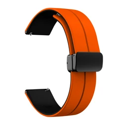Premium 22mm Magnetic Buckle Silicone Smart Watch Strap Bracelet Band for 22mm Universal (Orange black)