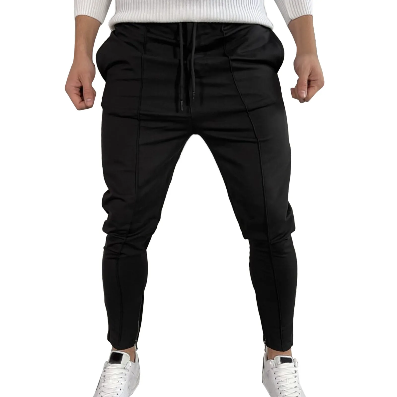 Men's Zipper Casual Tracksuit Pants Thin Sports Jogging Breathable No Elasticity Streetwear Trousers Pockets Sweatpants green sweatpants