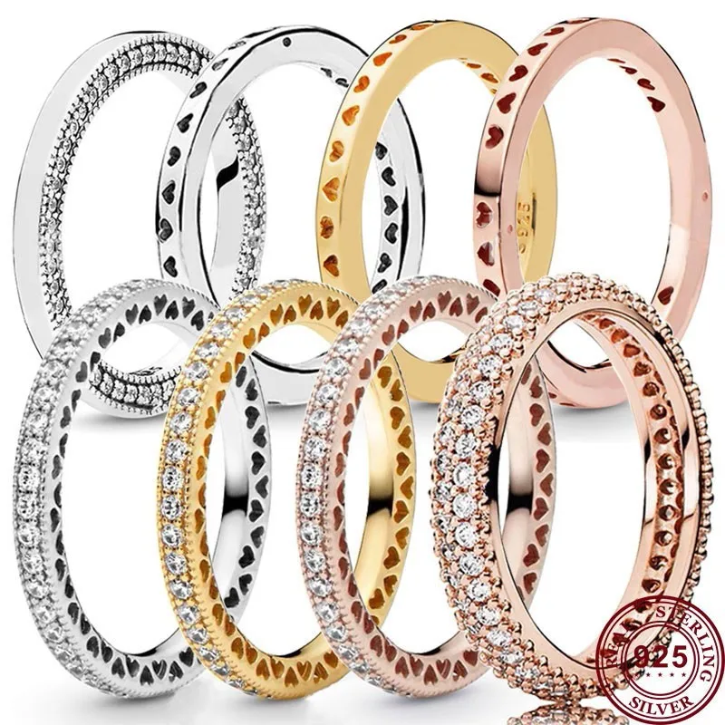 

Лидер продаж, серебро 925 пробы, яркое женское кольцо в форме сердца с отверстиями и оригинальным логотипом, свадебный подарок, высококачественное очаровательное ювелирное изделие «сделай сам»