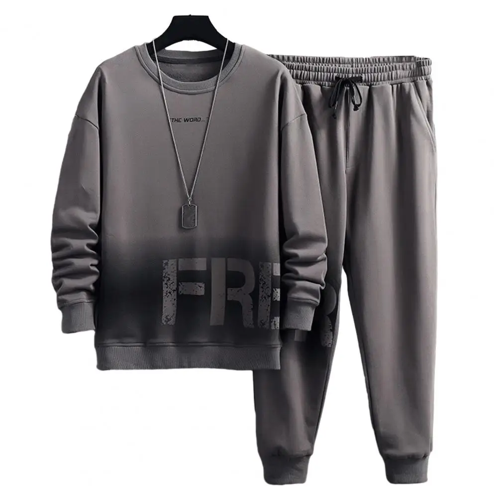 Athletic Leisurewear Set Letter Print Gradient Color Tracksuit Set with O Neck Top Drawstring Pants for Sport Leisure Wear