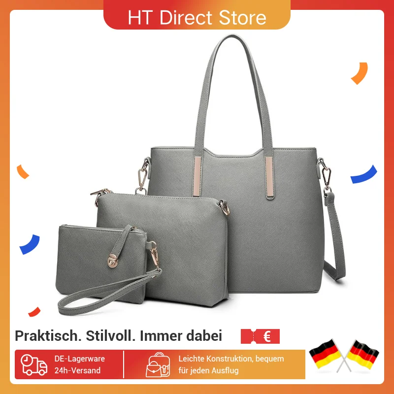 Miss Lulu Handtas voor dames, 3-delige sets, grote PU-draagtas, modieuze lichtgewicht schoudertas met polsbandje, kaarttas, verstelbare schouderzak, Bk/Bn