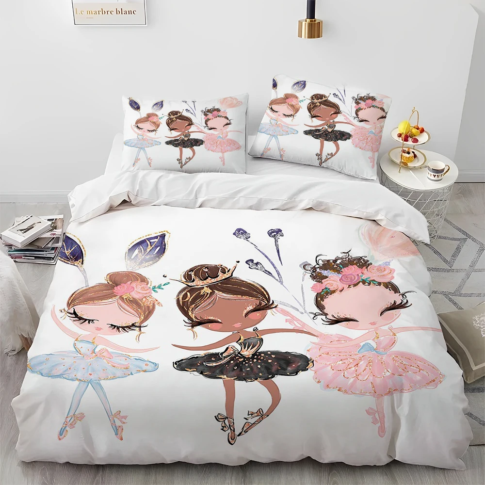 Cartoon Cute Ballet Girl Ballerina Comforter Bedding Set,Duvet Cover Bed Set Quilt Cover Pillowcase,Queen Size Bedding Set Kids 4
