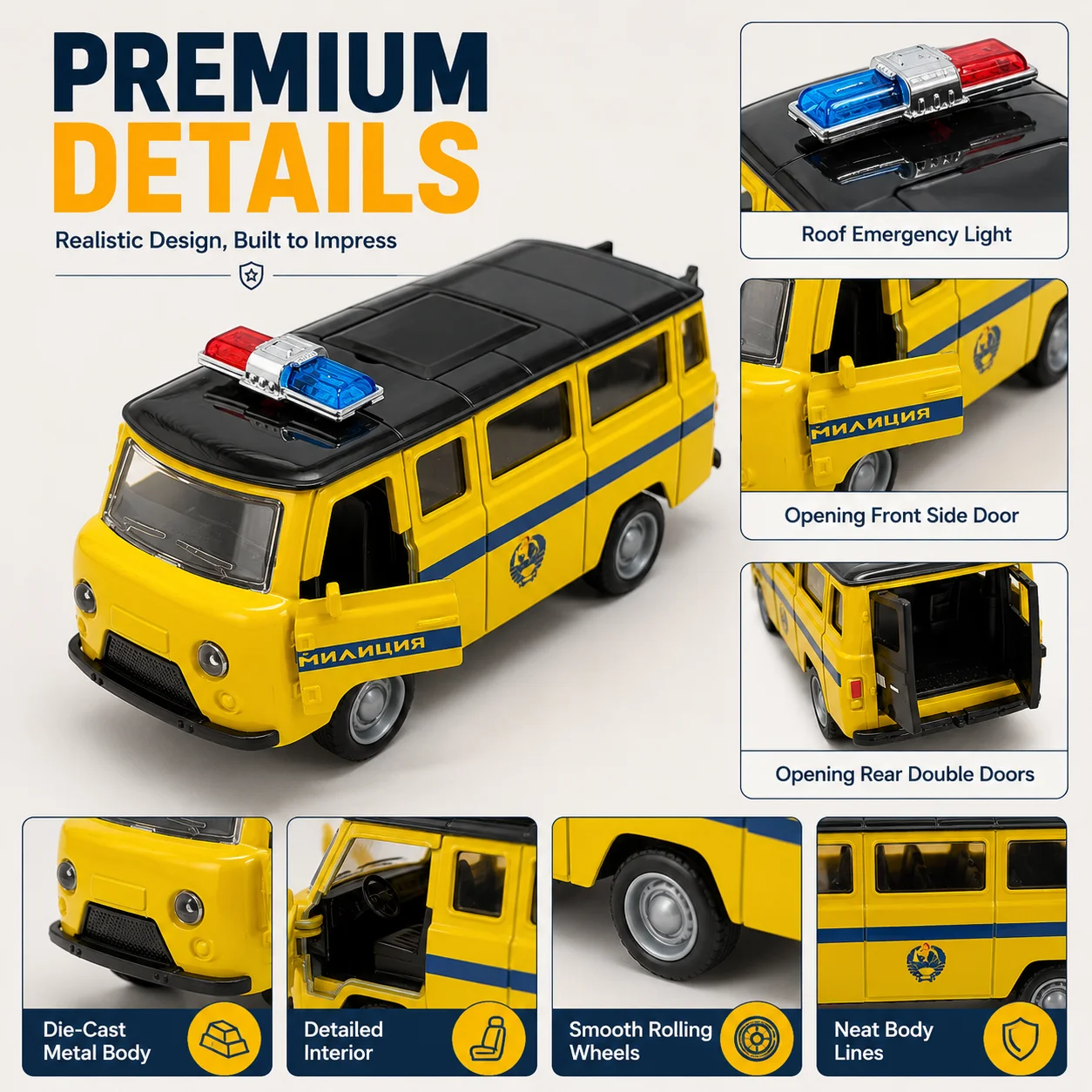 Vintage Utility Van Style Toy Car with Powerful Spring and Metal Casting - The Perfect Gift