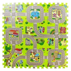 Kids' Soft Foam Puzzle Playmat - 9-Piece Set Road Traffic Design Rug (1 set)