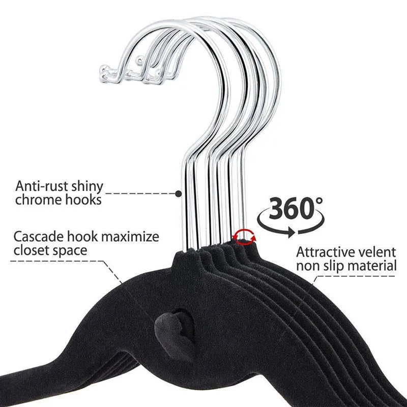 10PCS Velvet Hangers Non-Slip Hooks for Velvet Clothes Hangers