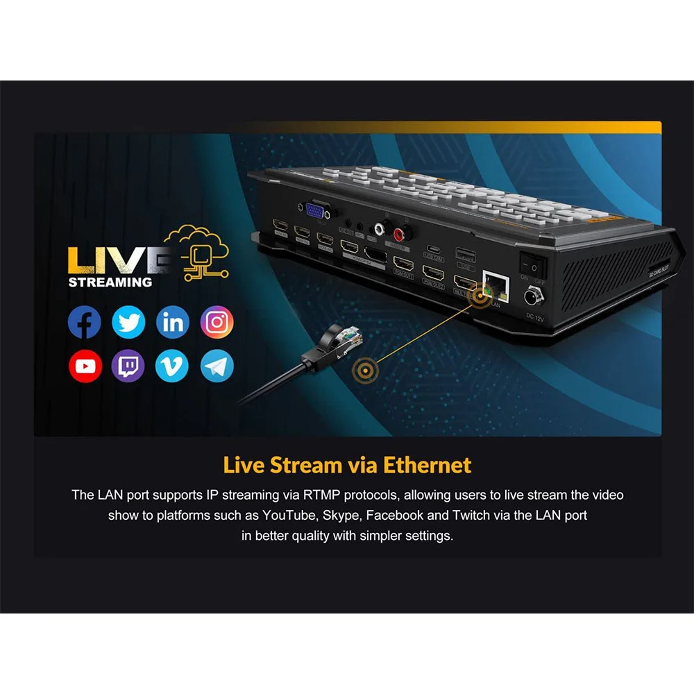 AVMATRIX HVS0401E Micro 4 Channel HDMI DP Video Switcher Mixer 4 Channel Inputs with RTMP Live Streaming and Record