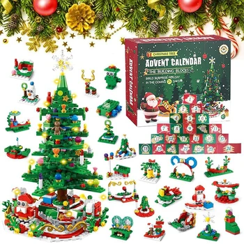 Advent Calendar Kids Christmas Tree Building Blocks with LED Lights 24 Days Surprise Christmas Countdown Stem Toys 1