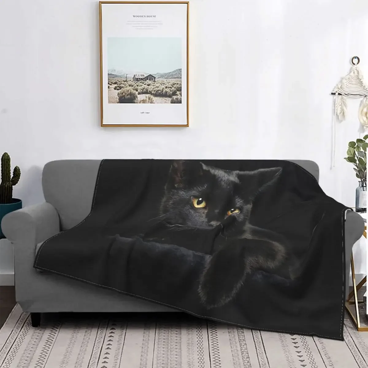 

Culture Blanket Flannel Decoration Black Cat Portable Home Bedspread
