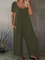 Plus Size 0XL-5XL Summer Rompers Overalls Women's Solid Color Jumpsuit with Pockets Casual Fashion Short Sleeve Jumpsuits - Image 5