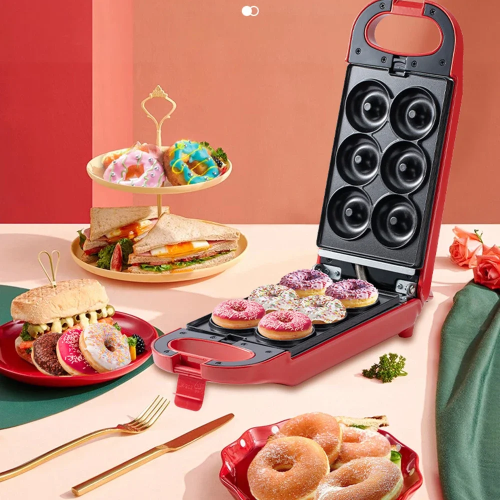Sandwich Maker 1PC 6-in-1 Breakfast Machine Waffle Maker Donuts Sandwiches Fritters Tarts Egg Cakes Multifunctional Home Use 6