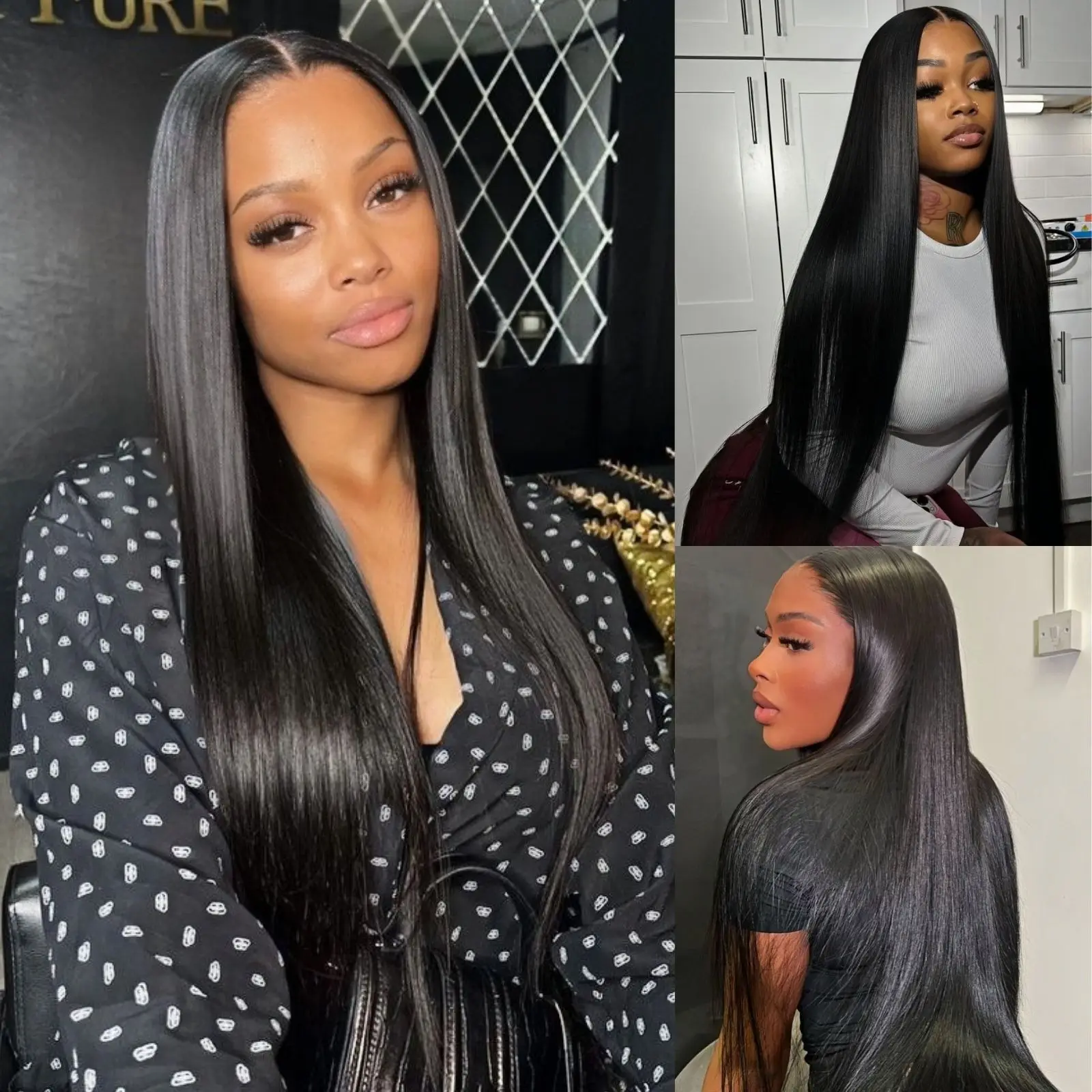 Black 13x4 Lace Front Wigs 32 Inch Long Straight Synthetic Wigs Free Part Lace Front Wig(32Inch)