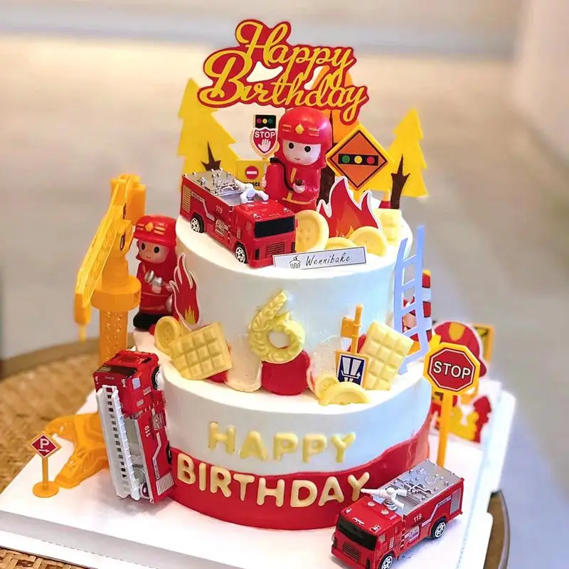 Fire ladder truck water tank cake topper for 1st birthday party