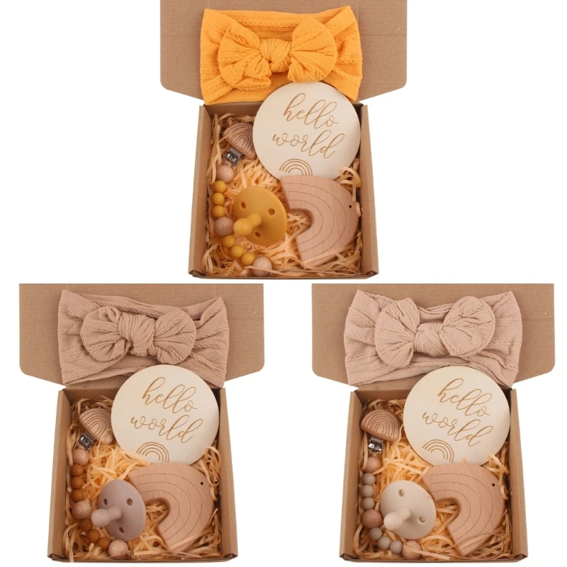 

Подарочный набор для ребенка 5-в-1, повязка для волос и зажим для соски, цепочка-пустышка, милый подарок для душа для девочек,