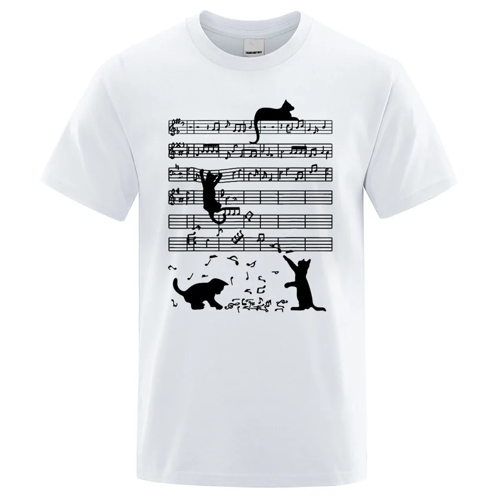 

Sheet Music Catprint Mens Clothing Hip Hop Loose T-Shirt Breathable Oversize Cotton Summer Short Sleeve High Quality Male Tshirt