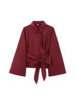 Women's Long Sleeve Kimono Blouses With Bow Tie, Front Button, Female Shirts, Chic Tops, Fashion - Image 5