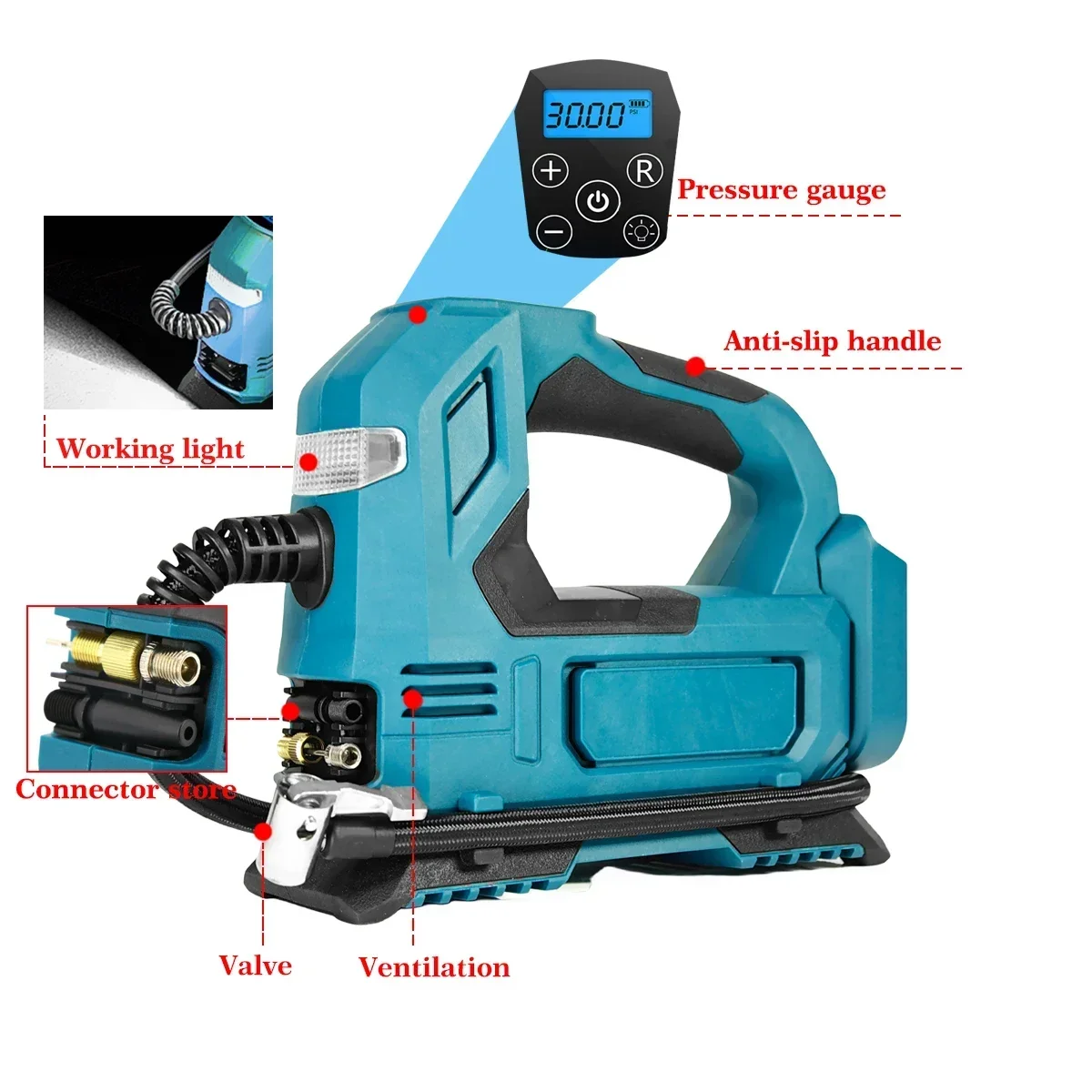 Electric Air Pump Portable Powered Cordless For Car Bicycle Tires Balls For Makita 18V Battery