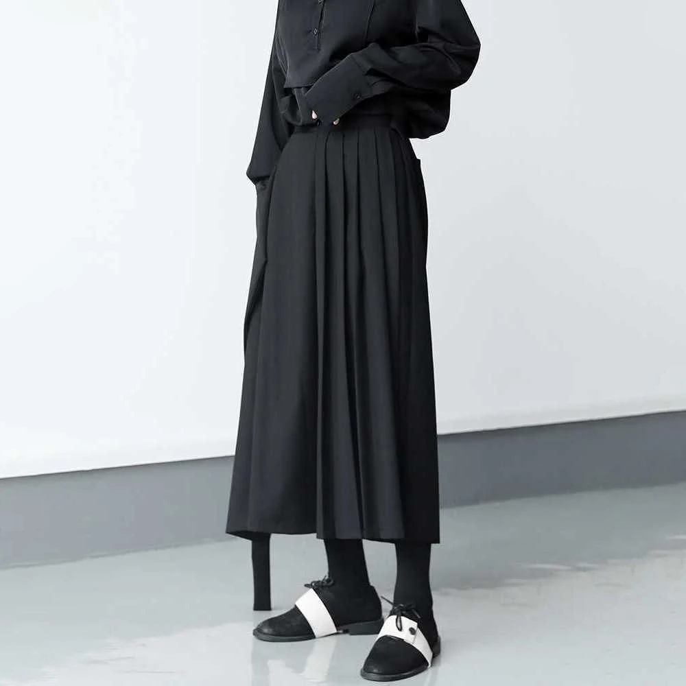 Wide Leg Pants Darkness Versatile Slim Pleated Nine-Point Wide-Leg Pants Unisex Double-Layer High-Waisted Loose Tight-Waisted Straight Culottes