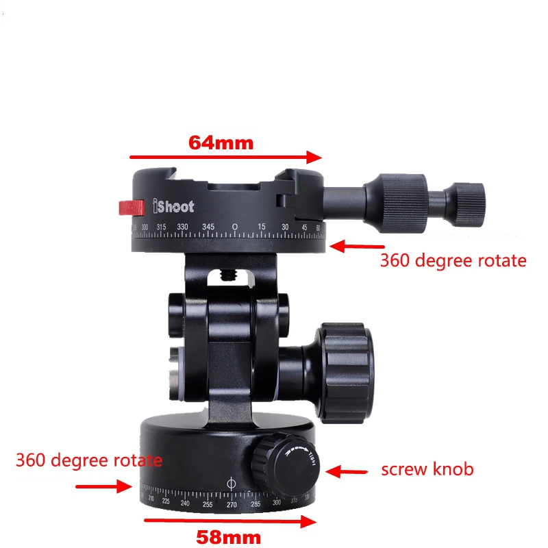 IShoot 인덱싱 파노라마, 360 도 회전, 0 ° 15 ° 30 ° 45 ° 90 °, 5 단 기어 조정 가능, 동축 2 차원 팬 틸트 헤드 IS-6458Q