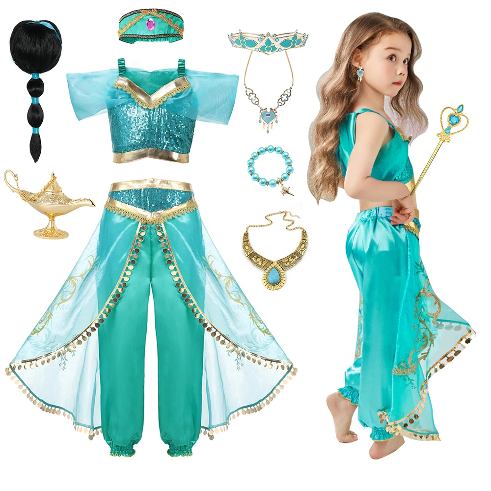 thumbnail image 2 of Disfraz de princesa Disney para niña, lámpara mágica de Jasmine Aladdín, ropa de fiesta de Carnaval y Halloween, Vestidos para niños pequeños, Cosplay de cumpleaños, 2 of 5