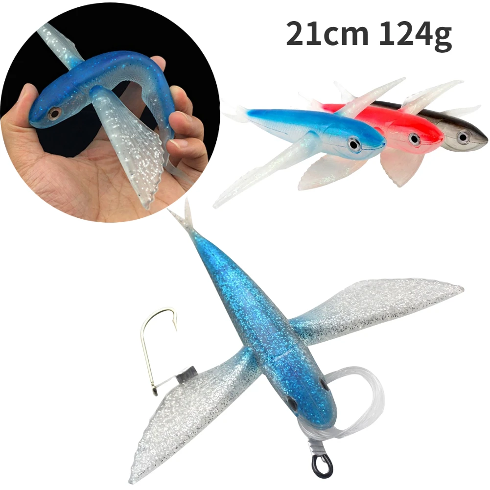 21cm 124g Bionic Flying Fish Fishing Lures Realistic Soft Bait for Tuna  Mackerel Trolling Outdoor Fishing Bait
