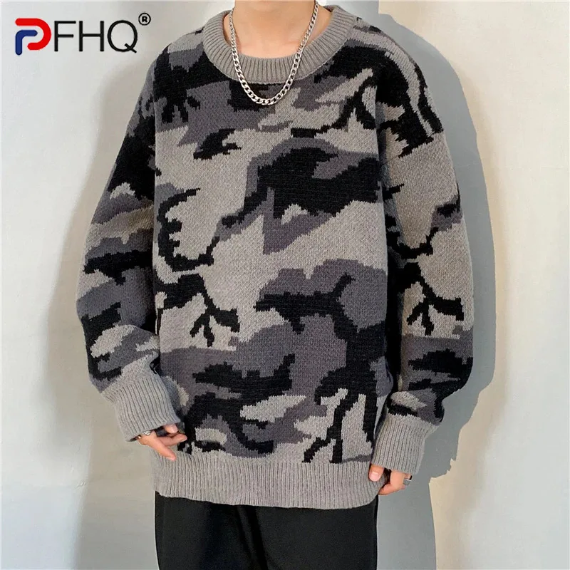 

PFHQ Contrast Color For Men's Knit Pullovers Autumn Trendy Brand Loose Round Neck Creativity Personality Versatile Tops 21Z3361