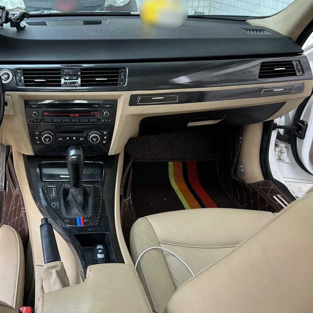 BMW 3 시리즈 E90 2005-2012용 카본 파이버 자동차 필름 인테리어 스티커 센터 콘솔 기어 대시보드 에어 도어 핸들 리프트 패널